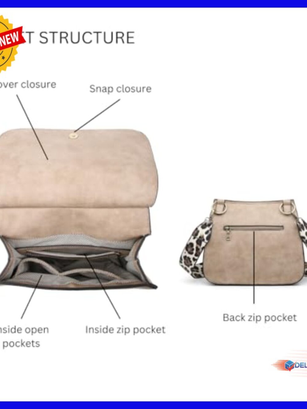 Vegan Leather Crossbody Bag with Detachable Guitar Strap, Spacious Hobo Purse - Picture 5 of 6